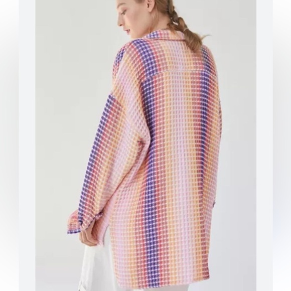 Urban Outfitters BDG S Rainbow Waffle Texture Button Up Shirt Jacket Oversized - Picture 2 of 10